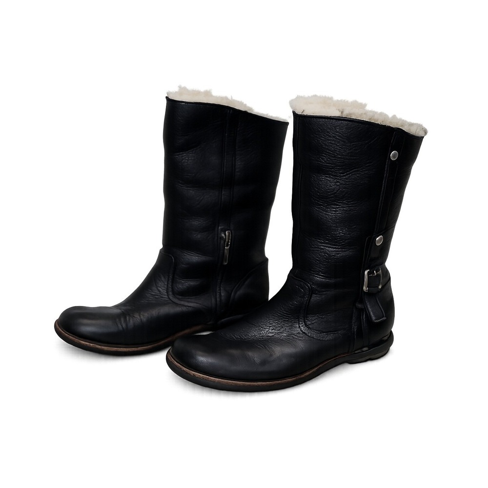 UGG Kensington Leather Shearling Moto Boots Women 8 Black 5745